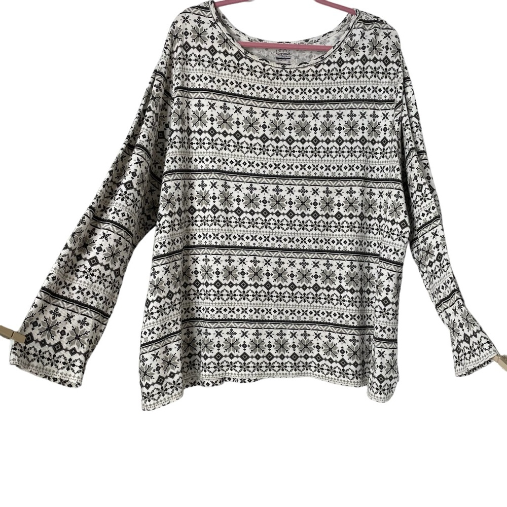 Basic Editions Waffle Knit Thermal Winter Scene Top SZ 3X